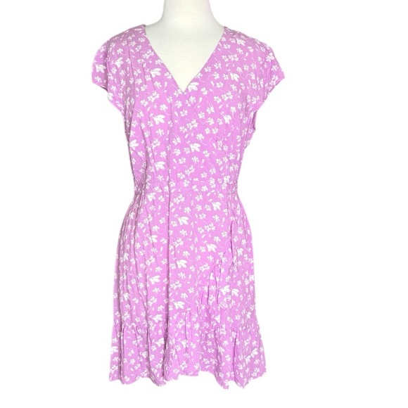 J.CREW Womens Pink Floral Short Sleeve V-Neck Wrap Dress with Ruffle Size 14 - Picture 1 of 9